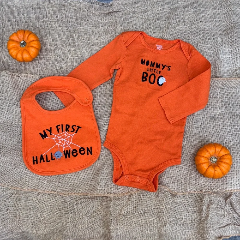 Carter's Orange Halloween Bodysuit and Bib Set